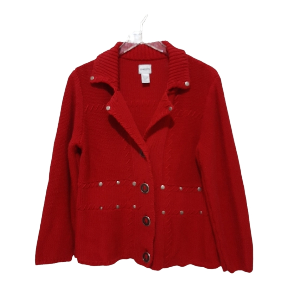 Chico's Red 100% Cotton Cardigan Size Large